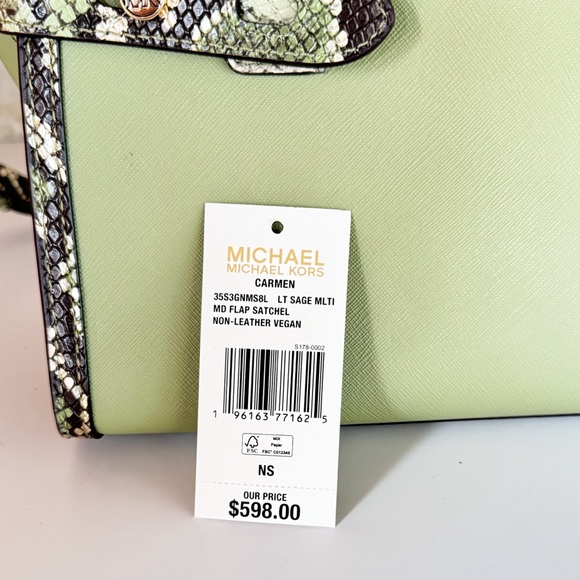 Michael Kors Carmen Medium Flap Satchel Shoulder Bag Light Sage Multi - Picture 10 of 12